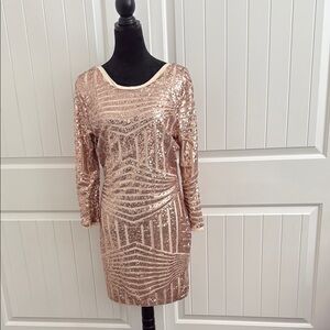 HAODUOYI Shimmering Rose Gold Long Sleeve Dress